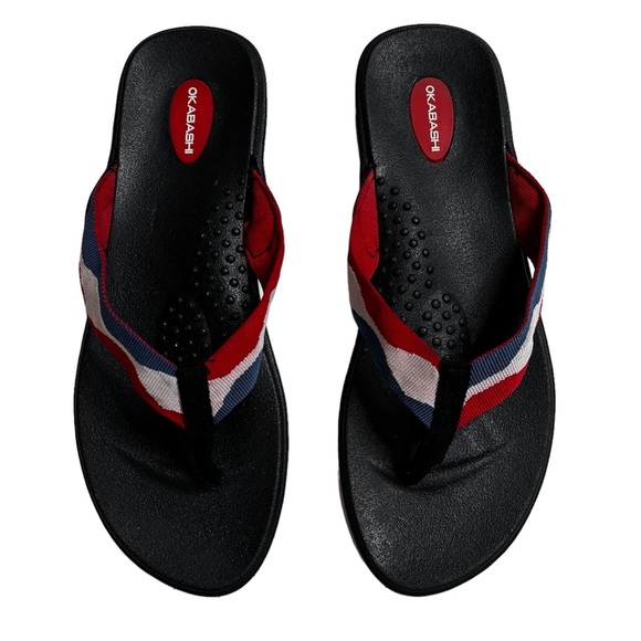 Okabashi Shoes - Okabashi Indigo Ocean flip flops Red / White & Blue size L